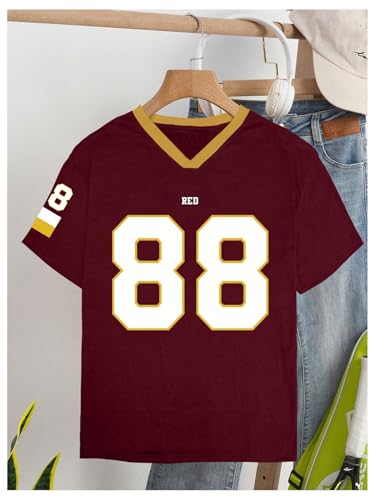 WDIRARA Women's Plus Size Football Jersey Shirts Number Graphic Oversized V Neck Half Sleeve Streetwear Tops3