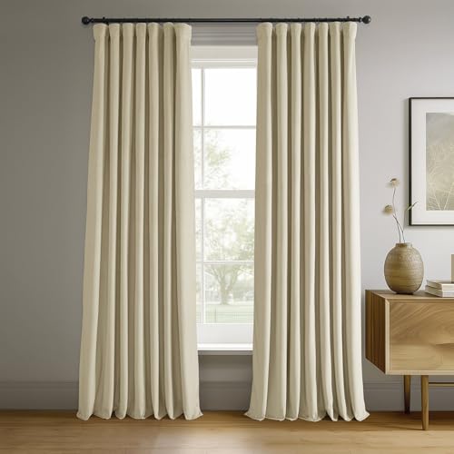 HPD Half Price Drapes Signature Velvet Thermal Blackout Curtains for Living Room 120 Inch Long (1 Panel) Rod Pocket Insulated Blackout Curtains for Bedroom Window Curtains, 50W x 120L, Neutral Ground