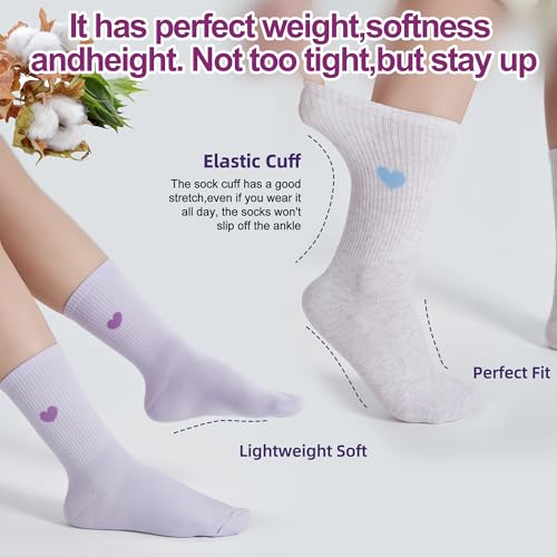 Image of inhees Women's Cotton Crew Socks - 6Pairs Above Ankle Fun Cute Heart Bootie Dress Socks - Gifts for Mother /Her