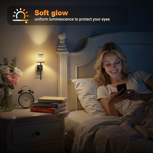 Image of JandCase Night Lights Plug into Wall, 2 Pack Vintage Nightlights, Dusk to Dawn Sensor, 0-100LM Dimmable, Pleated Fabric Beige Lamp for Living Room Bedroom Hallway