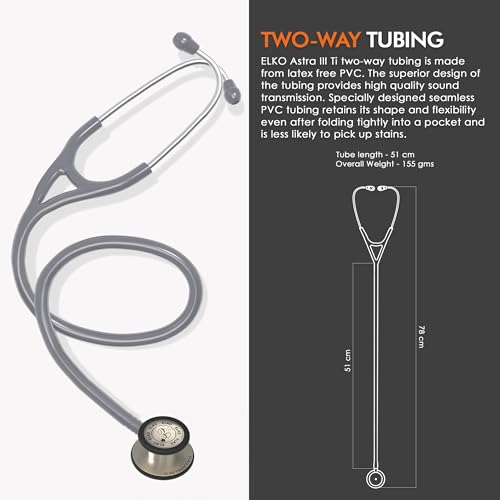 Image of ELKO EL-240 ASTRA III Ti Titanium dual head acoustic stethoscope | Adult & Pediatric Stethoscope with Double-sided Natural Titanium Chestpiece | Two-Way PVC Tubing | Doctors & Medical Students (Grey)
