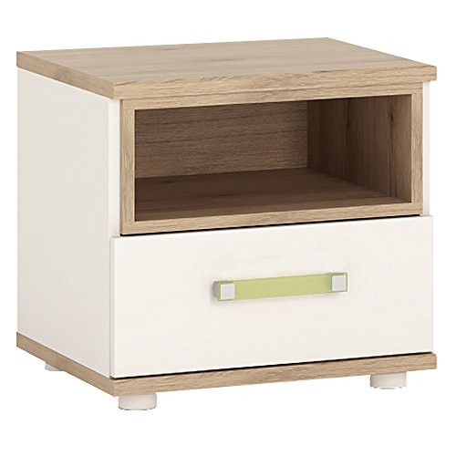 Furniture To go 4 Kids 1  Mesilla de Noche con 1 cajón Armario con Asas de limón, Madera, Blanco Brillante, Color Roble