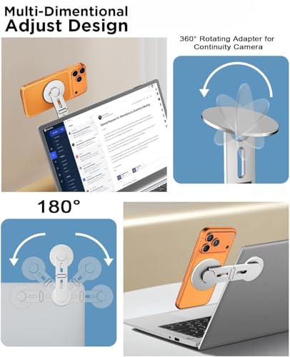 Image of RIGGEAR Magnetic Phone Mount for Laptop /Monitor /Floating Car Screen, Mobile Holder Compatible with Magsafe for MacBook, Foldable Adjustable Mount, Works with All Phones Using Included Ring(Silver)