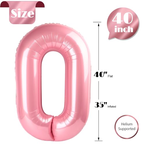 Image of Pearlescent Pink Number Balloon 40 Inch, 0 Number Balloons, 10 20 30 40 50 Numbers Balloon Birthday Decorations, Party Supplies for Women