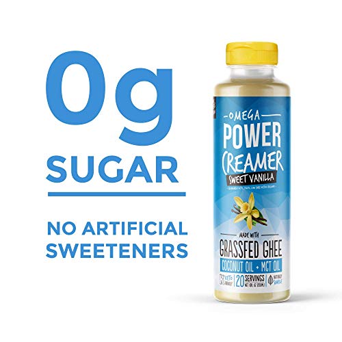 Omega PowerCreamer - French Vanilla Keto Coffee Creamer - Grassfed Ghee, MCT Oil, Organic Coconut Oil, Stevia Powder | Liquid Blend | Supports Weight Loss & Energy | Low Carb, Sugar Free (20 Servings)
