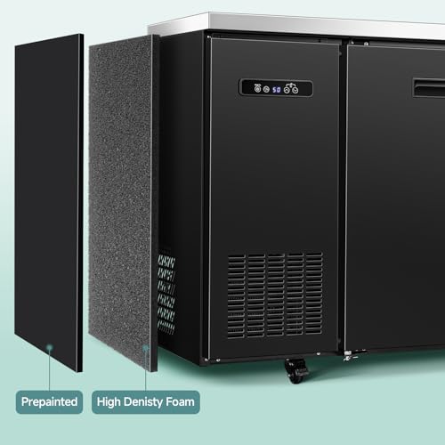Image of BODEGACOOLER Commercial Bar Cooler with 3 Solid Doors, 20.5 Cu.Ft Back Bar Refrigerator, Beverage Refrigerator for Beer Soda Wine,LED Light, Stainless Steel Top,6 Casters, for Kitchen Buffet Table