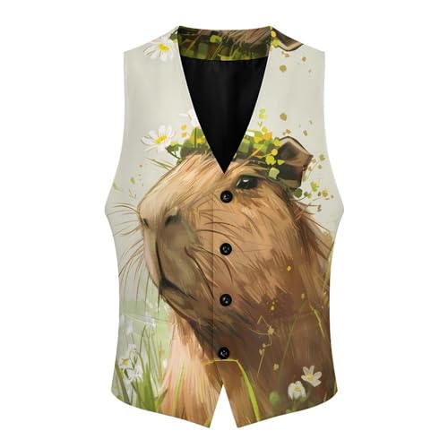 Cute Capybara Novelty Men's Suit Vest Casual Formal Dress Vests Business Waistcoat3