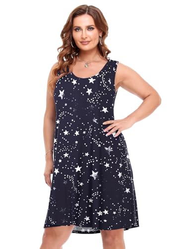 Image of BELAROI Women Plus Size Sundress Summer Casual Sleeveless Tshirt Dress Tie Dye Swing Tank Dresses with Pockets Beach Cover up