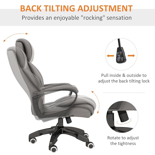 Vinsetto Office Chair with 6-Point Maaage, PU Desk Chair with Padded Seat and Armrest, Computer Chair with Tilt Function for Home, Grey