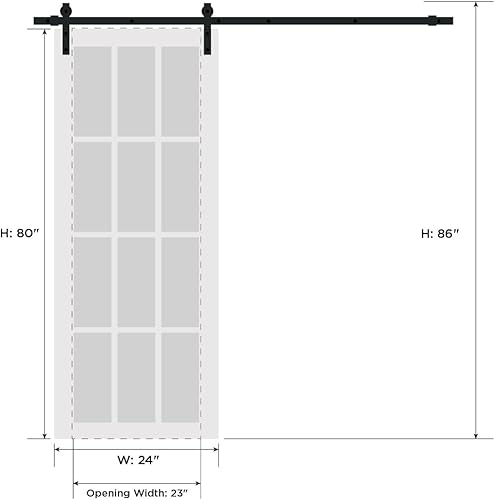 Miniatura 9 de Puerta corredera de granero de 32 x 84 pulgadas con herrajes de acero inoxidable de 6.6 pies  Quadro 4002 seda blanca con vidrio opaco esmerilado
