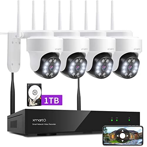 [Auto-Track & Return] XMARTO 10CH HD PTZ Security Camera System Wireless Outdoor/Indoor, Dual-WiFi 4K NVR with 4X Rotate 2K Home Cameras, 1TB HDD (Plug-in 24/7 Surveillance, WiFi-Relay, WYS3084-1TB)
