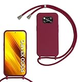 xinyunew Funda Silicona con Cuerda para Xiaomi Poco X3 Pro, Carcasa Suave Silicona Case con Correa Colgante Ajustable Collar Correa de Cuello Cadena Cordón para Xiaomi Poco X3 NFC/Poco X3(Rojo)