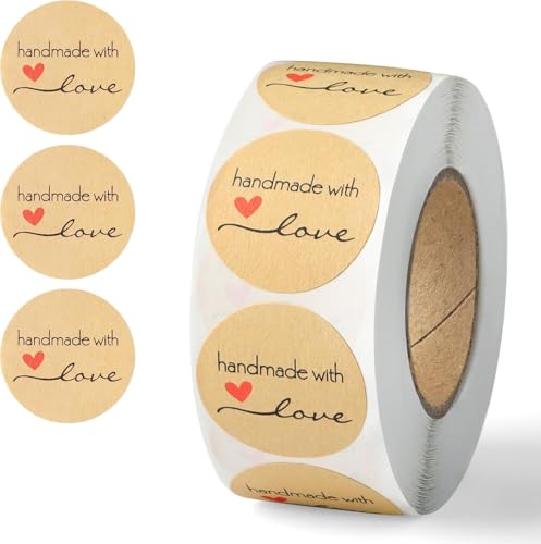 Image of Alokik Enterprise 500 Pcs Hand Made with Love Watercolor Stickers Round Thank You Adhesive Sticker for Small Business Wedding Supplies Packing Stickers Gift Wrap (500 in 1 Decorative Stickers Roll)