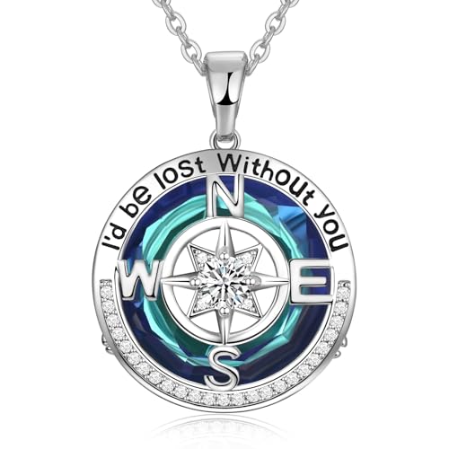 Compass Necklaces for Womens Jewelry for Wife Birthday Gift Ideas Wedding Anniversary Birthday Gifts for Her Gifts for Wife Sapphire Jewelry for Women, 18k Real Gold Filled S925 Sterling Silver Based