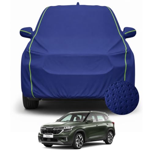 Image of Pivalo Premium Car Cover for Kia Seltos 100% Waterproof All Weather Protection Dustproof 3 Layer PP & Soft Cotton Inner Lining Fabric Tripple Stitched Secure Fit Full Body Cover (Tiebond Blue)