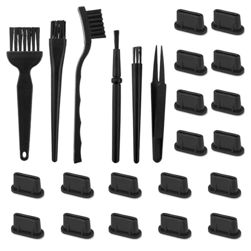 SGERUFZ 6-teiliges Antistatik ESD Bürsten-Set aus Nylon mit 20 Stück USB c Schutzkappe für Computerreinigung Elektronik Tastatur Laptop Motherboards Bluetooth-Kopfhörer-Staubentfernungswerkzeug