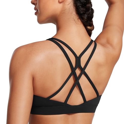 CRZ YOGA Womens Butterluxe High Neck Longline Sports Bras - Criss Cross Halter Wireless Padded Gym Workout Crop Top