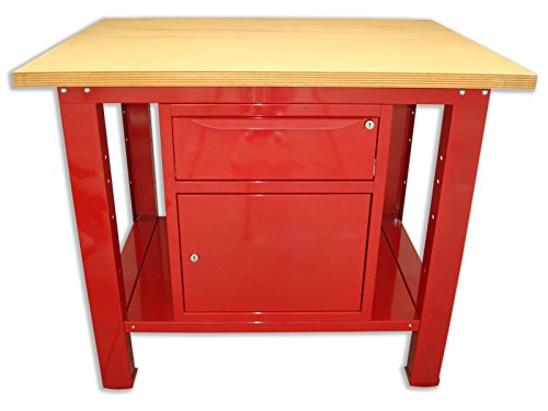 SOGI X3L-09_b Banco da lavoro da 1 mt. tavolo con piano in legno + armadio con cassetto e anta serie industriale