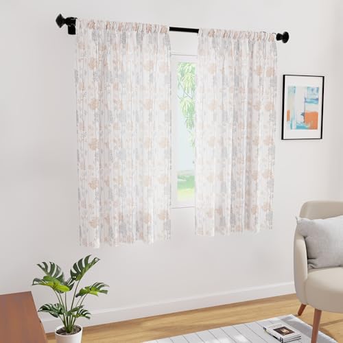 Image of Encasa XO Window Printed Sheer Curtains, Light Filtering Orange Branches