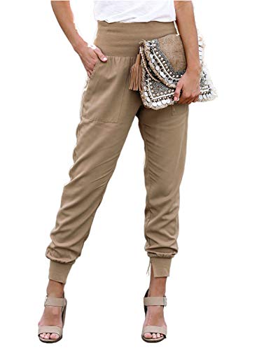 LOSRLY Womens Joggers Lightweight Soft Elastic Waist Casual Pants with Pockets Khaki Medium