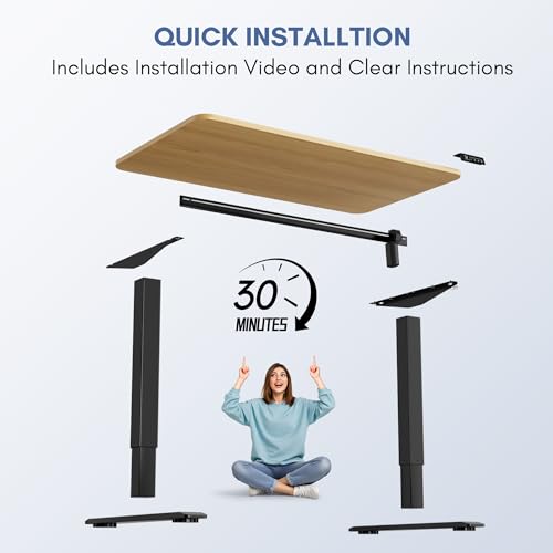 Furmax Electric Height Adjustable Standing Desk Large 48 x 24 Inches Sit Stand up Desk Home Office Computer Desk Memory Preset with T-Shaped Metal Bracket, Maple