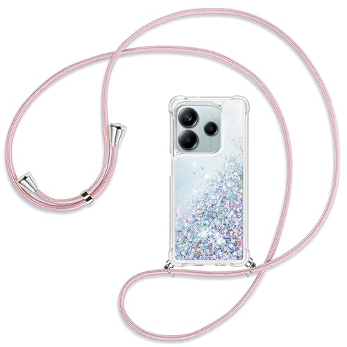 Ptny Glitter Funda Compatible Xiaomi Redmi Note 14 5G, Transparente Silicona Protección Case, con Ajustable Colgante Cordón, Case Protección para Xiaomi Redmi Note 14 5G