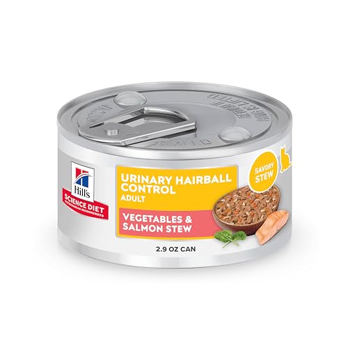 Hill's Science Diet Urinary Hairball Control, Adult 1-6, Urinacy Track Health & Hairball Control Support, Wet Cat Food, Salmon & Vegetables Stew, 2.9 oz Can, Case of 24