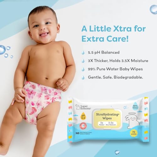 Image of SuperBottoms Basic Leakage-Proof Advanced Reusable Cloth Diapers (3 Months-3 Years, Adjustable) with 2 Diapers & 2 Insert Pads Combo + 99% Pure Water Baby Wet Wipes (72 pcs)