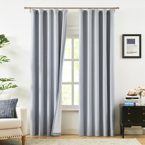 Vision Home Blue Fog Linen Full Blackout Curtains 84 inch Long for Bedroom Living Room Darkening Soundproof Window Panels Thermal Insulated Rod Pocket Back Tab Farmhouse Drapes 56" Wx84 Lx2 by Vision Home - Used condition - US$29.34