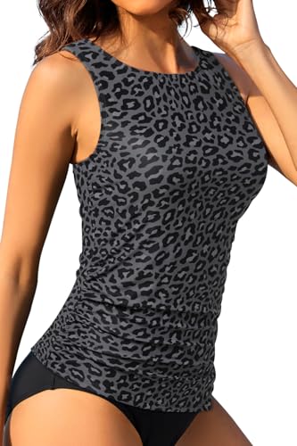 Image of Daci Tankini Tops for Women High Neck Swim Top Tummy Control Bathing Suit Top Modest Swim Tank Top No Bottom