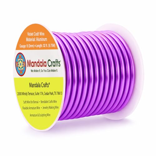 Image of Mandala Crafts 8 Gauge Violet Anodized Aluminum Craft Wire, 32 FT | Colored, Flexible, Bendable, for Bonsai, Armature, Sculpting, Wire Wrapping, Jewelry Making, Weather & Tarnish Resistant