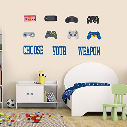 TOARTi Video Game Wall Decal (11 Decals),Gamer Gaming Quotes Stickers, Watercolor Controller Console Joysticks Wall Art for Boys Gamer Playroom Bedroom Home Decor