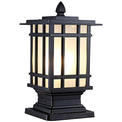 Preisvergleich Produktbild Schwarze Außenterrasse Außenlampe außen wasserdicht IP44 quadratische Säule aus Aluminiumdruckguss Säule Licht Laterne Victoria Antirust Regenschutzglas Lampenschirm Veranda Straßenlaterne