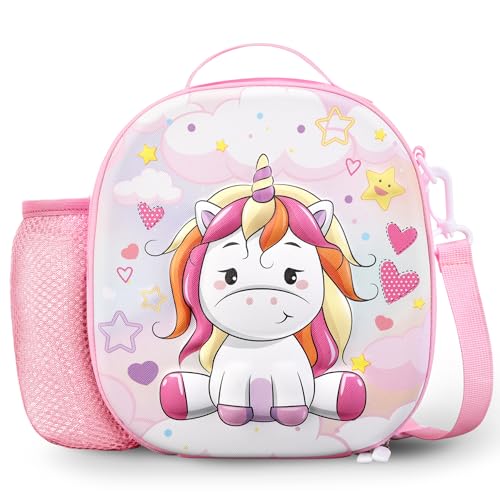 HAWEEK Lunch Bag With Adjustable Shoulder Strap, Insulated Lunch Bag Kids for Daycare and School, Water resistant Lining -Unicorn Pink