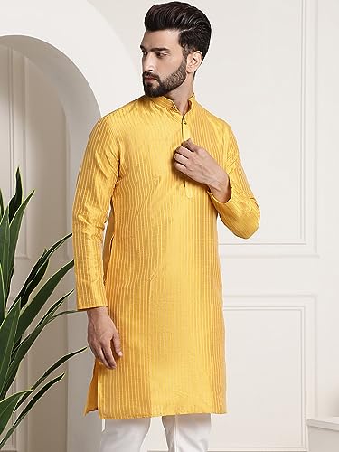 Image of SOJANYA Men's Pintuck Silk Blend Embroidered Kurta