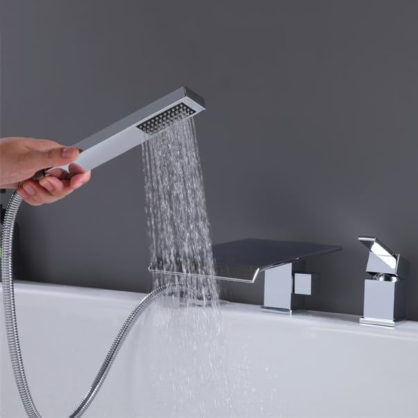 Mitigeur baignoire cascade chrome à 3 trous avec douchette design