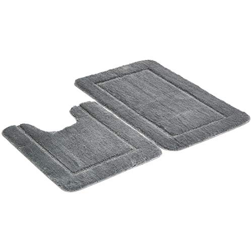 AmazonBasics Border Edge Sculpted 2-Piece Bath Mat Set - Grey