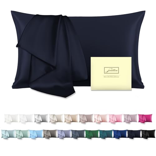 Mulberry Silk Pillowcase for Hair and Skin Pillow Case with Hidden Zipper Soft Breathable Smooth Cooling Silk Pillow Covers for Sleeping (Navy Blue, King(20"X 36"))