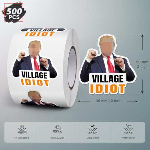 Image of ASUNO Donald Trxmp Village Idiot Sticker Vinyl Decal Self-Adhesive Label 2 inch x 3 inch for Car Window Truck Auto Wall Laptop 500 PCS