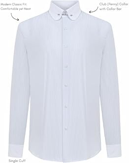 Jack Martin Men's Club Collar Dress Shirt with Pin Collar Bar | Long Sleeve | Button-Up Stylish Formal (Blue Striped,XXL)