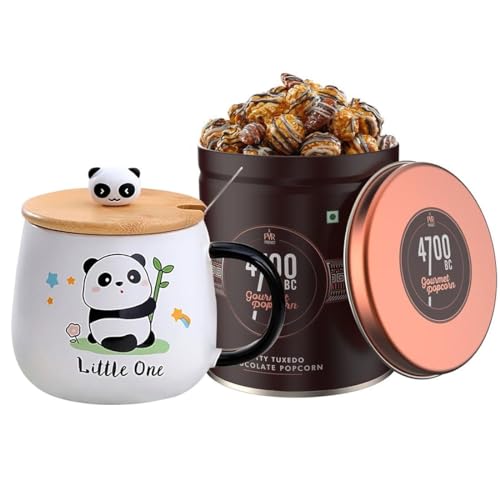 Image of BonZeaL Nutty Tuxedo Gourmet Chocolate Popcorn Combo Pack with Premium Mug Birthday Gift For Kids Children Brother Sister Daughter Girlfriend Boyfiend 150g