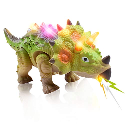 Electronic Realistic Walking Dinosaur Toys with LED Light Swinging Tail Action and Roaring Sound, Electronic Dinosaurs Robot Pet Toys for Kids Boys Girls Ages 3 - 12 Birthday Gift, Triceratops - Thumbnail 6