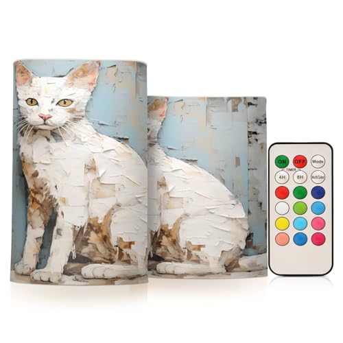 ALAZA Cat (47) Flickering Flameless Candles Battery Operated with Remote Timer,Tea Light Candles LED Pillar Votive Candles Set of 2 for Outdoor Indoor Decorations