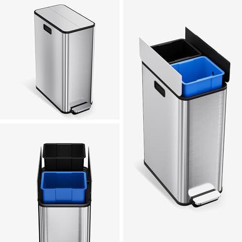 Bote de basura GarveeHome 56 L doble compartimento de acero inoxidable miniatura 2