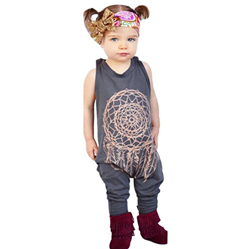 Preisvergleich Produktbild Elecenty Babystrampler Strampler Jumpsuit,Neugeborenen Spielanzug Rompers Overalls Kleinkind Unisex Mädchen Jungen Drucken Solide Ärmellos Blusen Lange Hose Sommerkleidung Outfits (110, Grau)