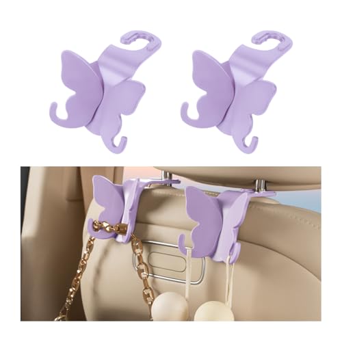 HZEL Car Seat Headrest Hook, Cute Vehicle Backseat Hanging Storage Organizer for Purse Coat Umbrella, Automotive Interior Seatback Hanger Decor Accessories, Universal for Most Cars (Purple)