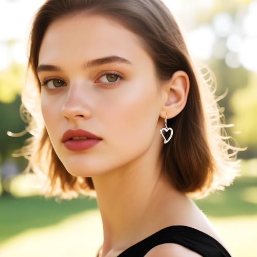 Sterling Silver Heart Earrings for Women 14K Gold Plated Openwork Love Heart Dangle Earrings Drop Hypoallergenic Leverback Huggie Hoop Earing for Women Trendy2