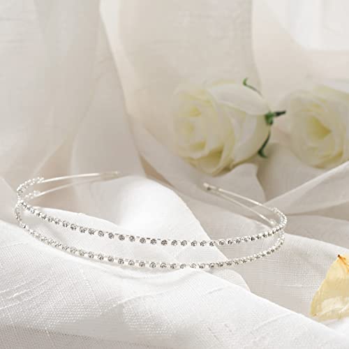 Serre-tête argenté strass cristal double rangée accessoire cheveux mariage chic