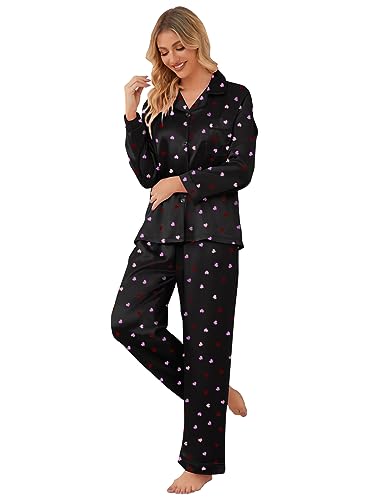 Image of Schbbbta Girls & Women Satin Pajamas Set, 2Piece Silk Nightwear Button-Down Sleepwear for Teen Kids, 3 Years - Women XXL