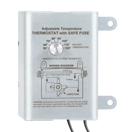 Saillong Attic Fan Thermostat Control Replacement Thermostat with Adjustable Temperature Dial Programmable for Exhaust Fan Greenhouse Cooling System(1 Pack Silver)